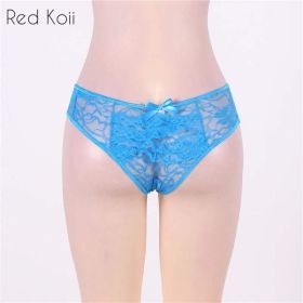 Sexy Lingerie Cut Out Underpants Briefs Lace See Through (Option: Blue-XXL)