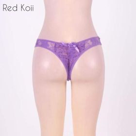 Sexy Lingerie Cut Out Underpants Briefs Lace See Through (Option: Purple-XL)