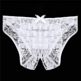 Sexy Lingerie Cut Out Underpants Briefs Lace See Through (Option: White-5XL)