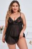 Black Plus Size Floral Embroidery Mesh Sexy Babydoll