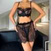 Lace See Through Short Skirt Body Shaping Chest Sexy Suspenders Underwear Three Piece Suit