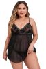 Black Plus Size Floral Embroidery Mesh Sexy Babydoll