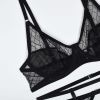 Bra Rhombus Mesh Stitching Perspective Sexy Underwear Four Piece Set