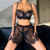 Lace See Through Short Skirt Body Shaping Chest Sexy Suspenders Underwear Three Piece Suit