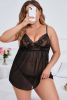 Black Plus Size Floral Embroidery Mesh Sexy Babydoll