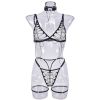 Sexy Lingerie Mesh See-through Complex Lace-up Uniform Four Piece Set Women Crisscross