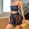 Lace See Through Short Skirt Body Shaping Chest Sexy Suspenders Underwear Three Piece Suit